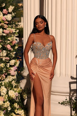 Champagne Evening Dresses Long Glitter Prom Dresses Evening Wear Online
