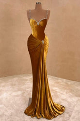 Sexy Abendkleider Lang Gold Velvet Abiballkleider Günstig