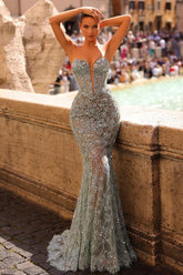 Designer Abendkleider Lang Dusty Grün Abiballkleider Spitze