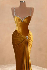 Sexy Abendkleider Lang Gold Velvet Abiballkleider Günstig