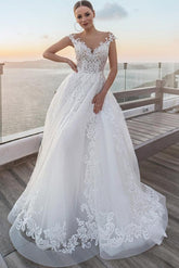 Elegant Wedding Dresses A Line With Sleeves Chiffon Wedding Dresses with Lace
