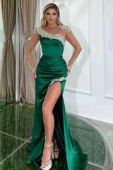 Grüne Abendkleider Lang Glitzer Abiballkleider mit Ärmel