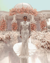 Extravagante Hochzeitskleider Spitze Brautkleider Meerjungfrau Mit Ärmel BMbridal.de