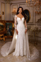 Beautiful Wedding Dresses A Line Lace Cream Wedding Dresses with Sleeves