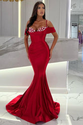 Designer Evening Dresses Long Red Prom Dresses with Glitter