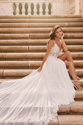 Schlichte Hochzeitskleider A Linie Chiffon Brautkleid mit Spitze