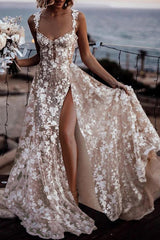 Elegant Wedding Dresses A Line With Sleeves Chiffon Wedding Dresses with Lace