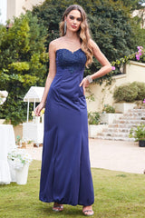 Elegante Abendkleider Lang Navy Blau Abiballkleid Schlicht