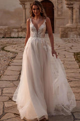 Boho A Linie Tüll Hochzeitskleider Brautkleid mit Spitze