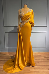 Abendkleid Lang Gold Glitzer Abiballkleider mit Ärmel