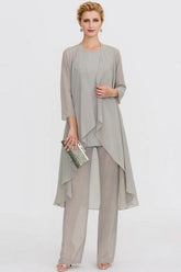 3 Teilige Brautmutterhosen Anzug Silber Brautmutterkleid mit Jacket