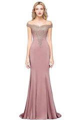 Elegant Evening Dresses Long Pink Prom Dresses with Lace
