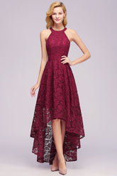 Simple Evening Dresses Hi-Lo Wine Red Cocktail Dresses Lace Cheap