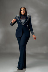 Damen Anzüge Festlich Hosenanzug Brautmutter 2 Teilig mit Glitzer