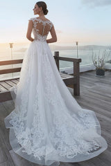Elegant Wedding Dresses A Line With Sleeves Chiffon Wedding Dresses with Lace
