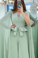 Mint Grün Abendkleider Lang Jumpsuit Abiballkleider Online