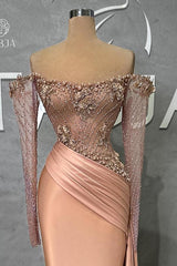 Schöne Rosa Abendkleider Perlen Ballkleider Mit Ärmel Abiballkleider Günstig BMbridal.de