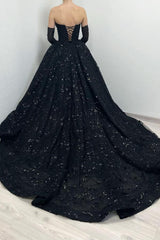 Schwarze Hochzeitskleider Lang Elegante Brautkleider Spitze Mit Glitzer BMbridal.de