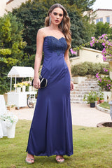 Elegante Abendkleider Lang Navy Blau Abiballkleid Schlicht