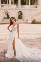 Elegant Wedding Dresses A Line With Sleeves Chiffon Wedding Dresses with Lace