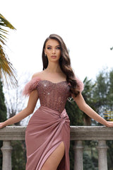 Dusty Pink Evening Dresses Long Cheap Prom Dresses with Glitter