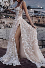 Elegant Wedding Dresses A Line With Sleeves Chiffon Wedding Dresses with Lace