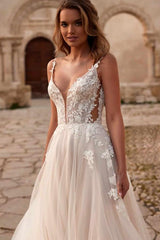 Boho A Linie Tüll Hochzeitskleider Brautkleid mit Spitze