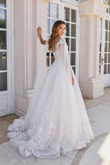 Elegant Wedding Dresses A Line With Sleeves Chiffon Wedding Dresses with Lace