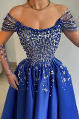 Designer Evening Dresses Long Royal Blue Prom Dresses with Glitter