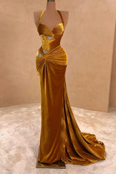 Abendkleider Lang Gold Velvet Abiballkleider Günstig