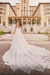 Elegant Wedding Dresses A Line With Sleeves Chiffon Wedding Dresses with Lace