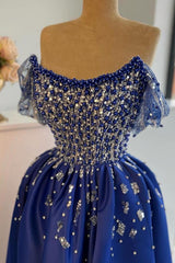 Designer Evening Dresses Long Royal Blue Prom Dresses with Glitter