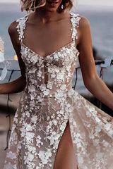 Elegant Wedding Dresses A Line With Sleeves Chiffon Wedding Dresses with Lace