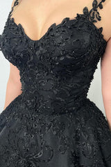 Vintage Schwarze Brautkleider Prinzessin Hochzeitskleider mit Spitze