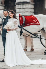 Elegant Wedding Dresses A Line With Sleeves Chiffon Wedding Dresses with Lace