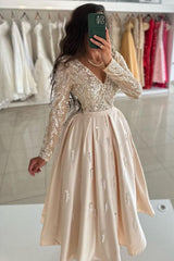 Champagne Cocktail Dresses Short Evening Dresses Prom Dresses with Glitter