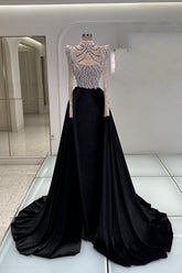 Extravagante Abendkleider Lang Schwarz Abiballkleider mit Ärmel BMbridal.de