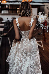 Elegant Wedding Dresses A Line With Sleeves Chiffon Wedding Dresses with Lace