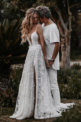 Boho Brautkleider A Linie Spitze Hochzeitskleider Brautmoden