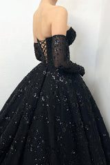 Schwarze Hochzeitskleider Lang Elegante Brautkleider Spitze Mit Glitzer BMbridal.de