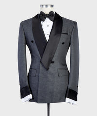 Albert latest Design Dark Grey Double Breasted Shawl Lapel Best Fitted Men Suits