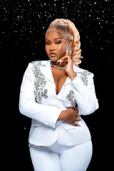 Designer Women's Trouser Suit Festive 2 Piece Suits White with Glitter