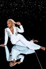 Designer Women's Trouser Suit Festive 2 Piece Suits White with Glitter