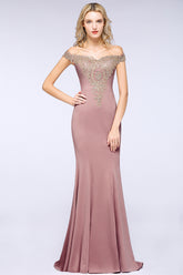 Wunderschöne Abendkleider Lang Dusty Rosa Abiballkleider Online