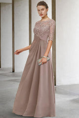 Schöne Brautmutterkleider Lang Chiffon Kleider für Brautmutter mit Ärmel