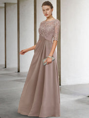 Schöne Brautmutterkleider Lang Chiffon Kleider für Brautmutter mit Ärmel