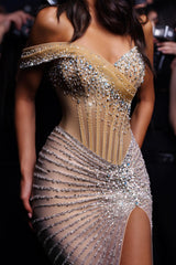 Sexy Ballkleider Lang Silber Abiballkleider Abebdkleider Glitzer