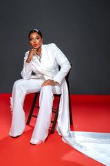 Designer 2 Teiliger Damen Anzüge Weiße Hosenanzug Hochzeit