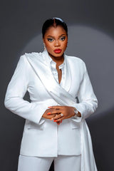 Designer 2 Teiliger Damen Anzüge Weiße Hosenanzug Hochzeit