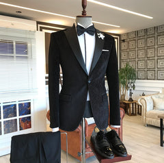 Andrew Fashion Black Sparkle Stripes Peaked Lapel Men Suits